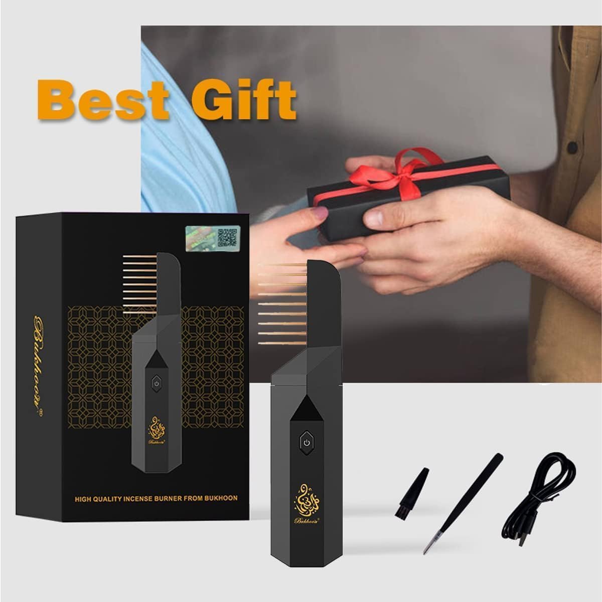 Juud Luxury Comb Bakhoor Incense Burner, Aromatherapy and Style in One Device! Enjoy Portable Relaxation with Hassle-Free USB Rechargeable Bakhoor Oud Burner for Home Office & Car-B14 (Black) - Image 2