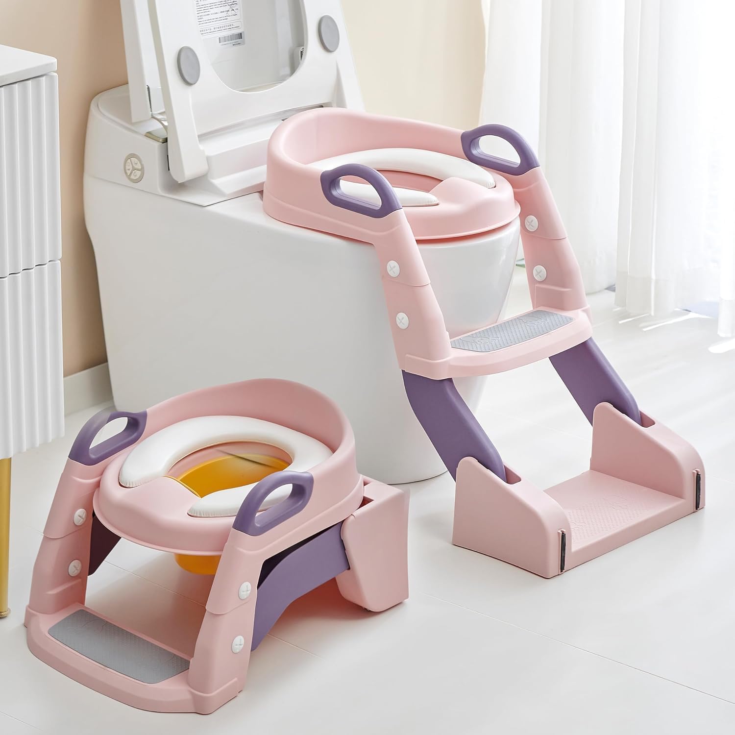 Juud Baby Potty Seat, 3-in-1 Toilet Potty Training Seat, Toddlers Potty Training Toilet Seat Boys Girls, Kids Potty Training Seat Step Stool Ladder, Potty Chair with Anti-Slip Pads
