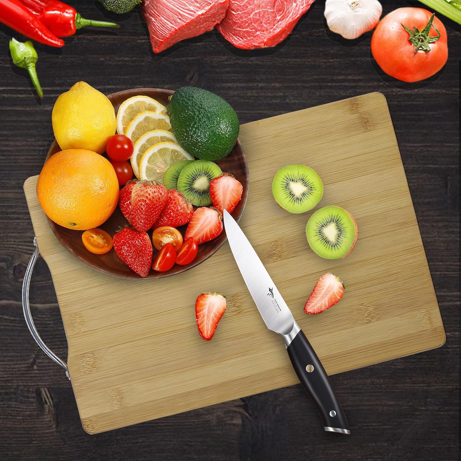 Juud 3pack Bamboo Wood Cutting Chopping Set Serving Board with Stainless Steel Handle Suitable for Meat, Vegetables and Cheese - “/20 * 30cm/24 * 34cm/30 * 40cm/” - Image 5